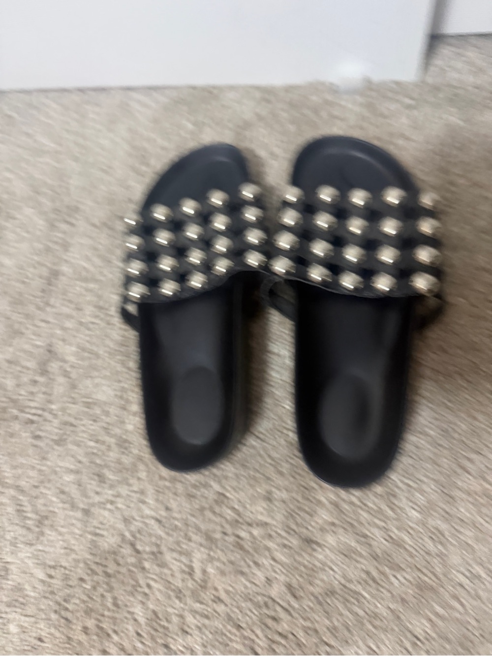 Source Unknown Black Slide Sandals with Silver Studs